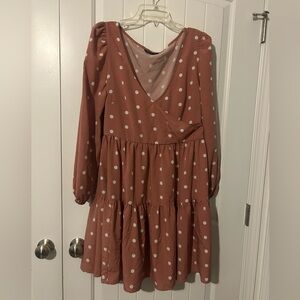 SHEIN Rust Polka Dot Long Sleeve Dress